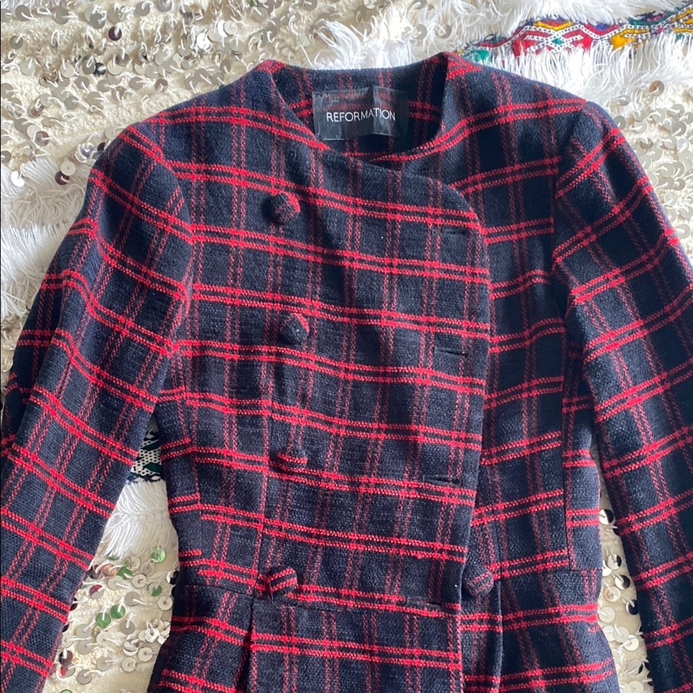 Reformation Black and Red Plaid dress coat